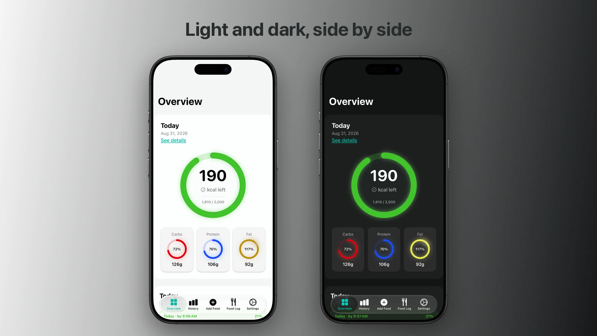 PhotoCal banner: light and dark mode side by side