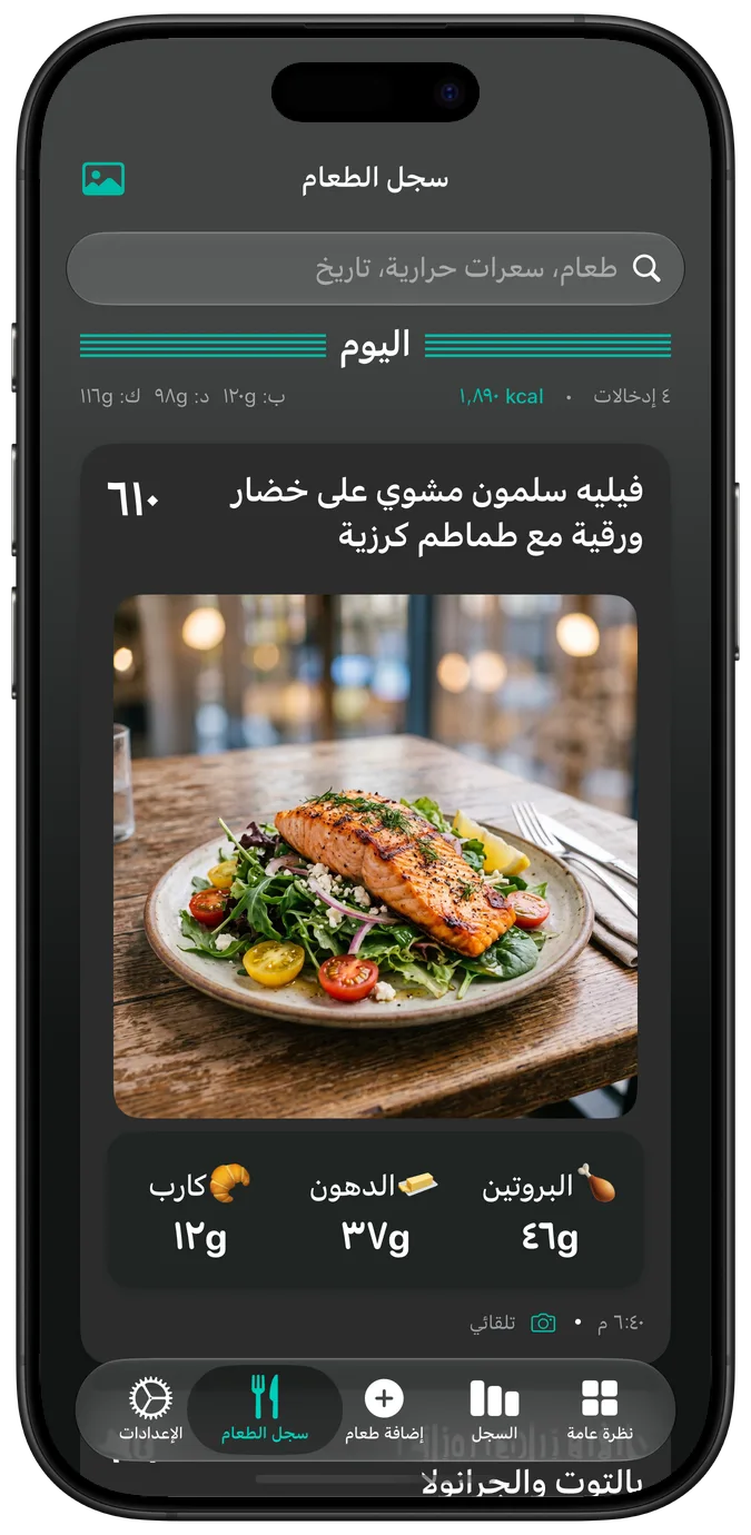 سجل الطعام في الوضع الداكن