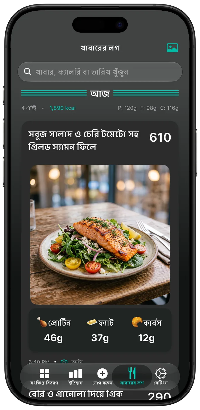 ডার্ক মোডে খাবারের লগ