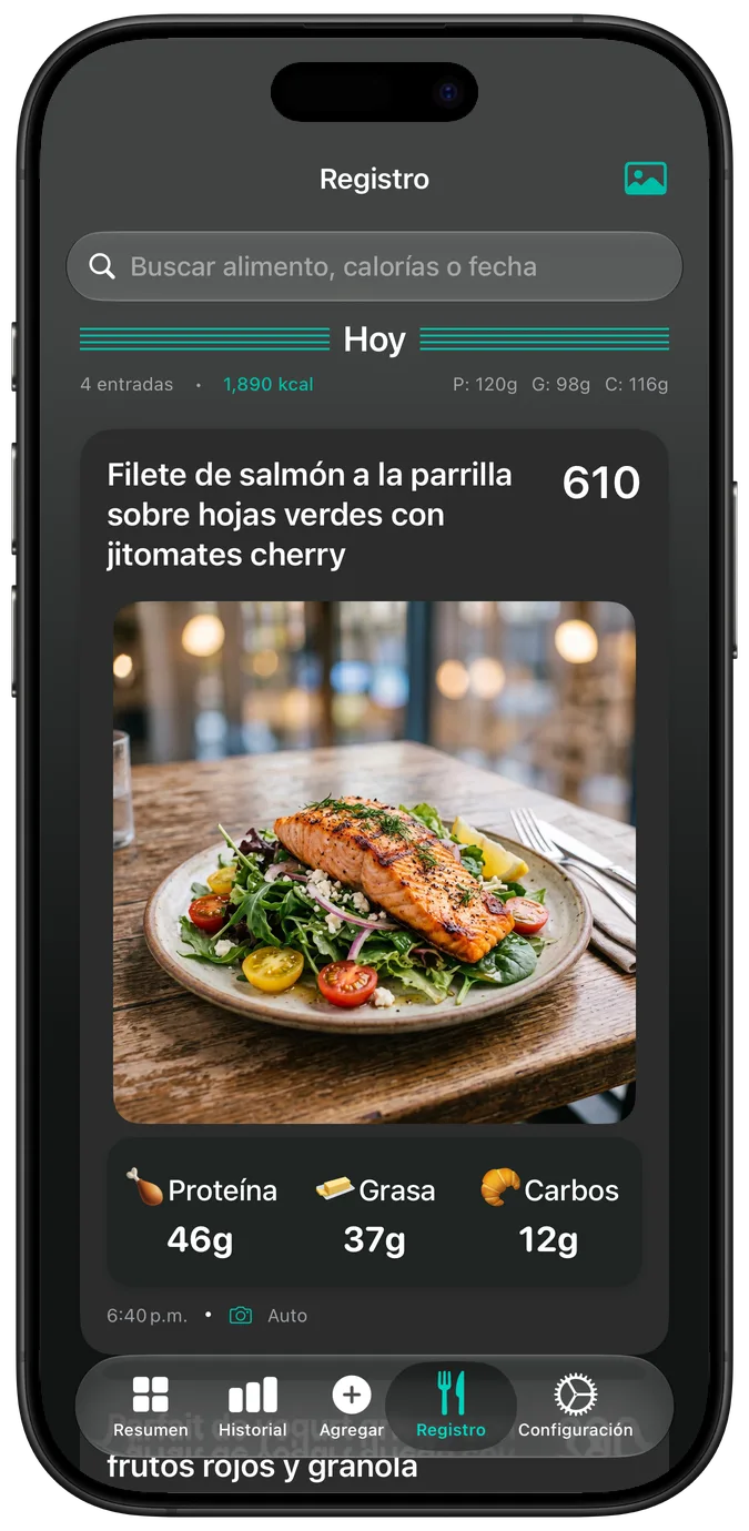 El registro de comidas en modo obscuro