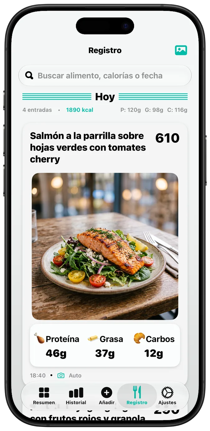 El registro de comidas con «Texto en negrita» activado, cada etiqueta con un trazo más grueso