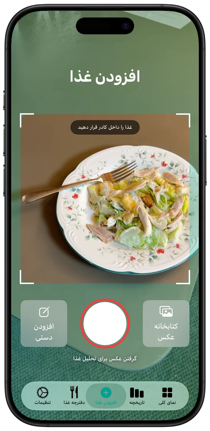 صفحهٔ افزودن غذا