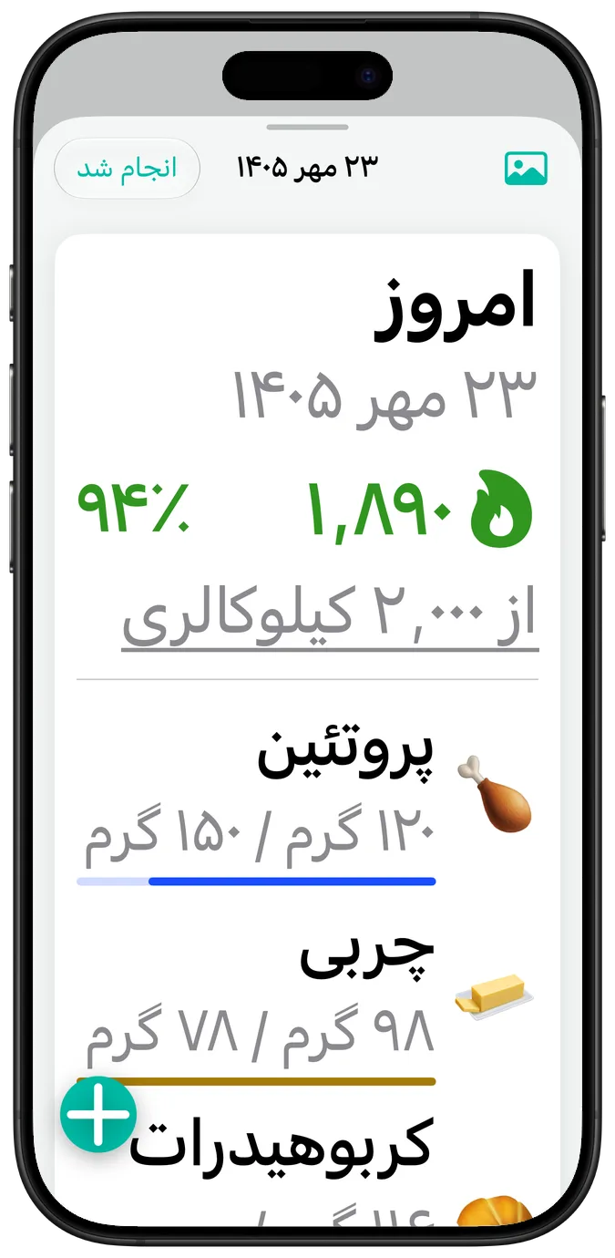 خلاصهٔ یک روز در بزرگ‌ترین اندازهٔ متن دسترس‌پذیری، با اعداد هر درشت‌مغذی که به سطری زیر نامش رفته‌اند