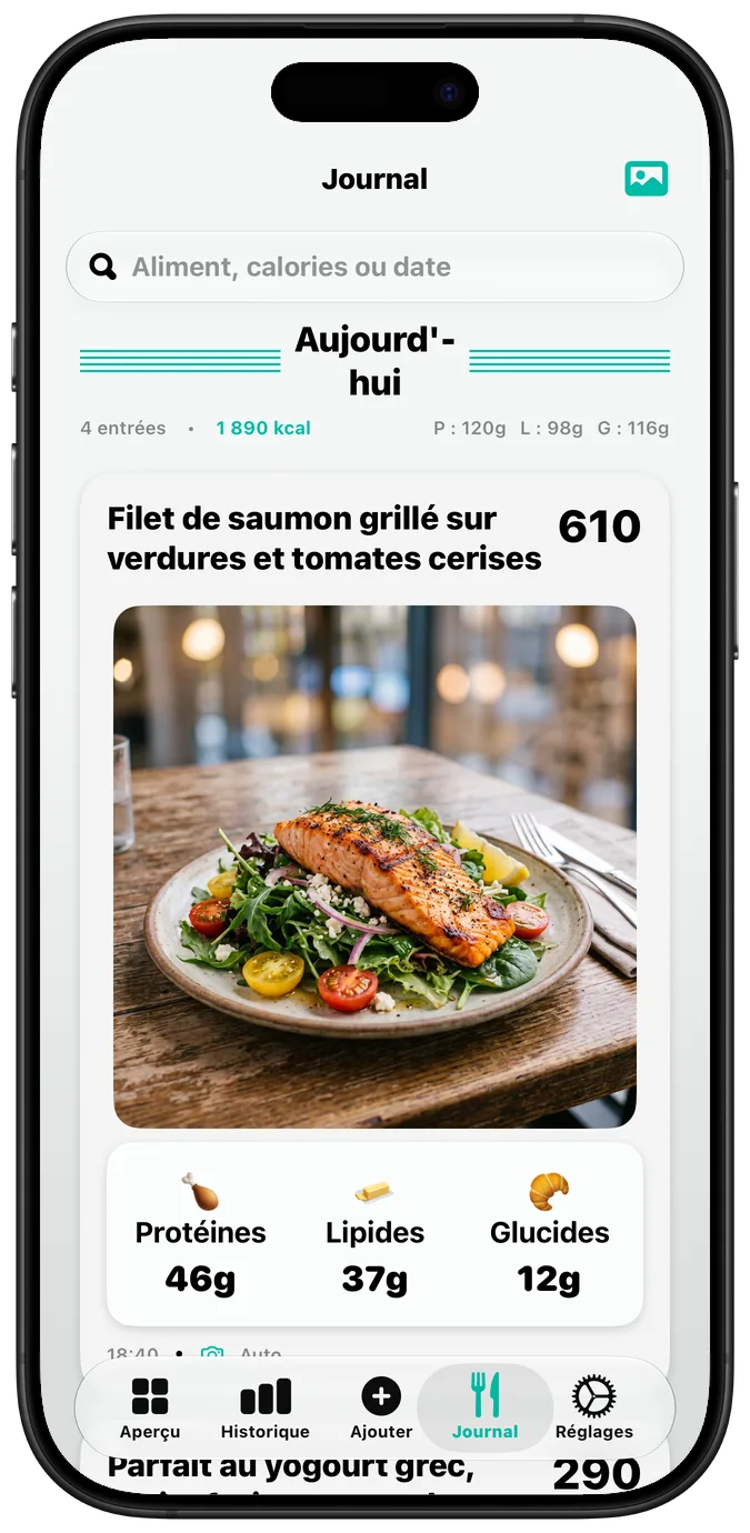 Le journal alimentaire avec l’option « Texte en gras » activée, chaque libellé plus épais