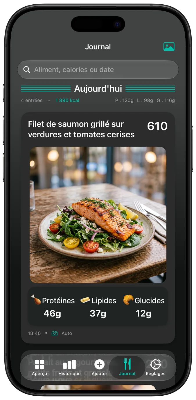 Le journal alimentaire en mode sombre
