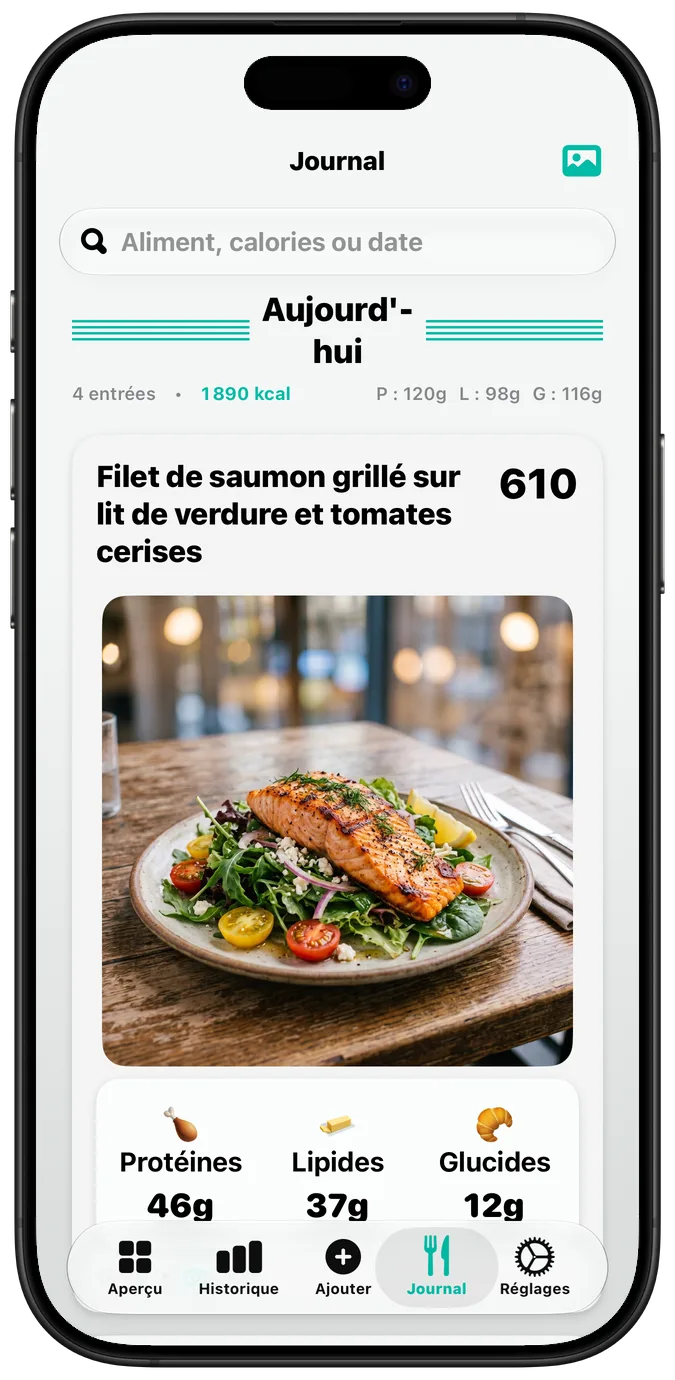 Le journal alimentaire avec « Texte en gras » activé, chaque libellé plus épais
