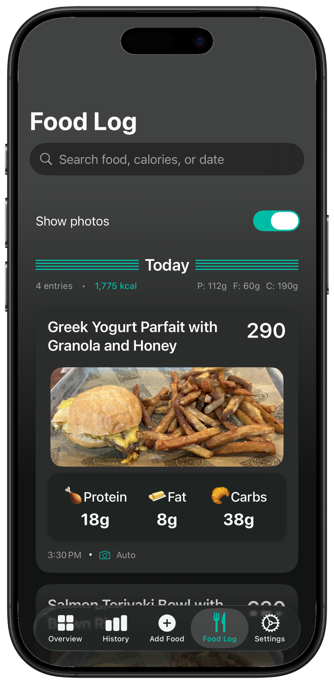 Food log with photos
