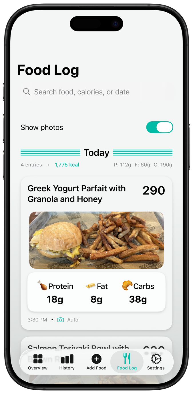 Food log with photos