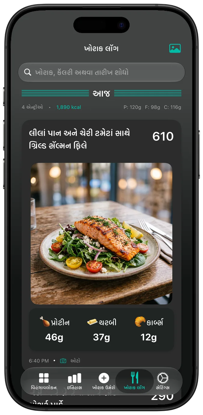 ડાર્ક મોડમાં ખોરાક લૉગ