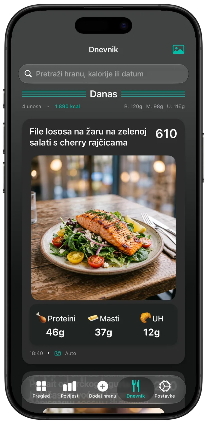 Dnevnik prehrane u tamnom načinu rada