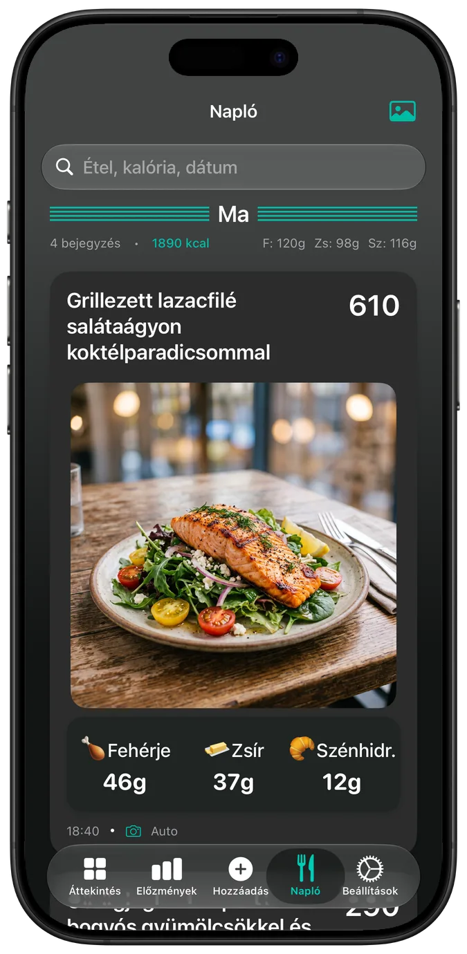 Az étkezési napló sötét módban