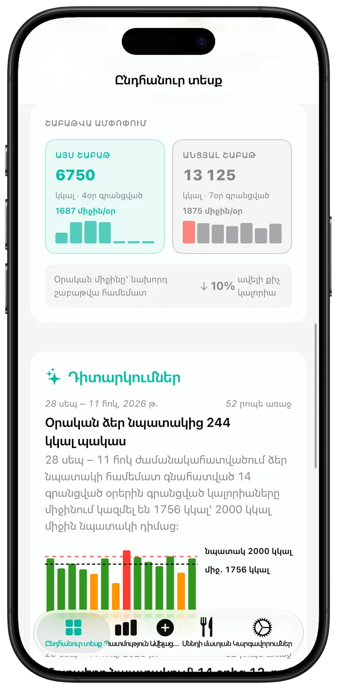 Վերջին գործողությունների օրացույցը, որտեղ յուրաքանչյուր օր նշված է ստուգանիշով, նախազգուշացման եռանկյունով կամ խաչով, իսկ տակը՝ ընթացիկ և լավագույն շարքերը