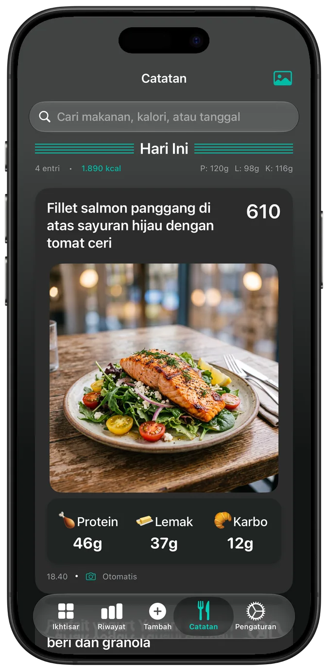 Catatan makanan dalam mode gelap