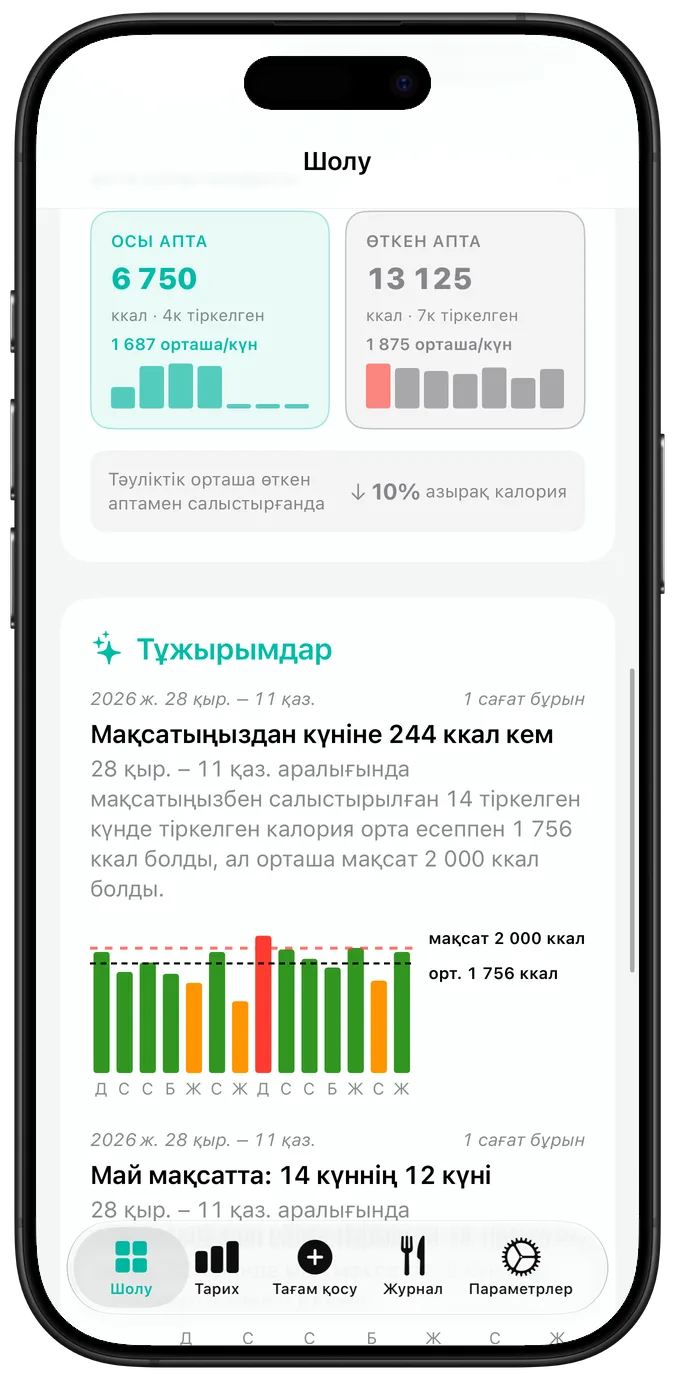 Соңғы әрекеттер күнтізбесі: әр күн құсбелгімен, ескерту үшбұрышымен немесе айқышпен белгіленген, астында ағымдағы және үздік серия