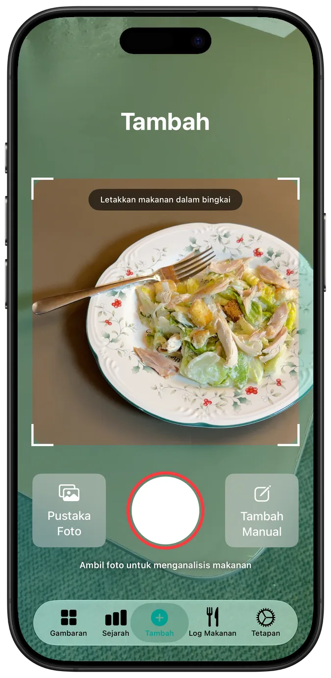 Skrin tambah makanan