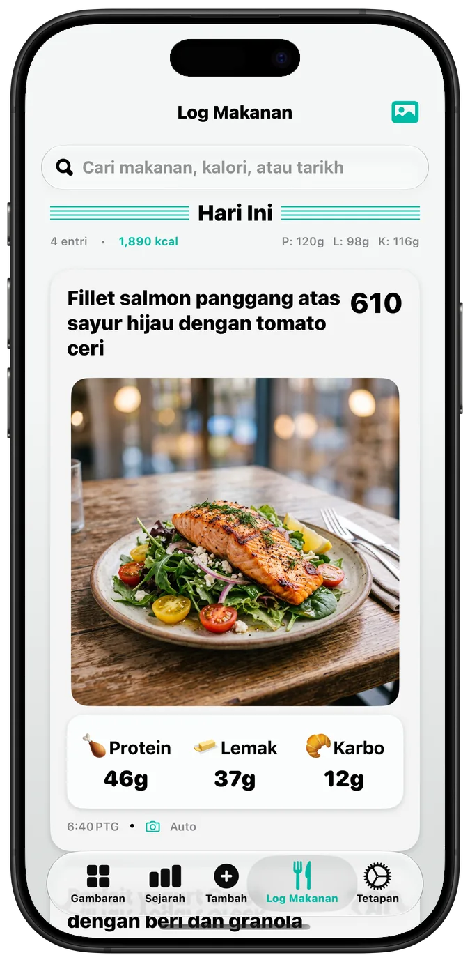 Log makanan dengan “Teks Tebal” dihidupkan, setiap label lebih tebal