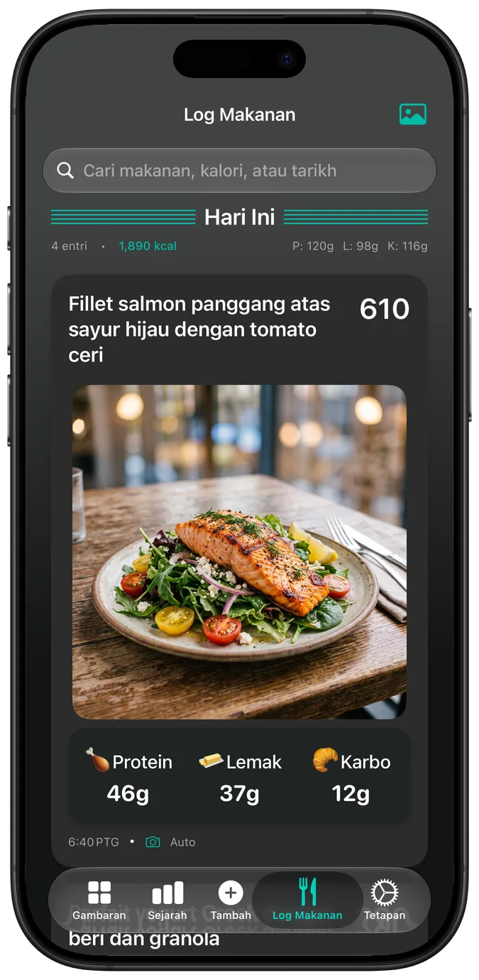 Log makanan dalam mod gelap