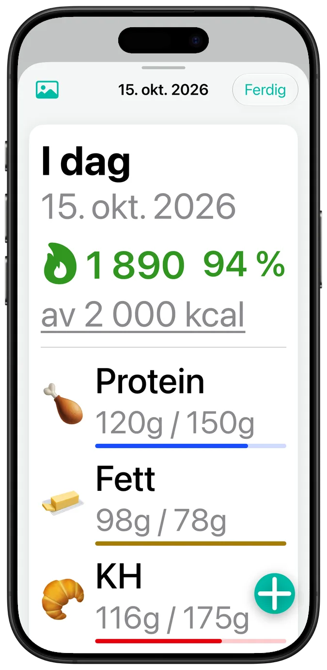 En dagsoppsummering i den største tekststørrelsen for tilgjengelighet, med tallene for hver makro brutt under navnet