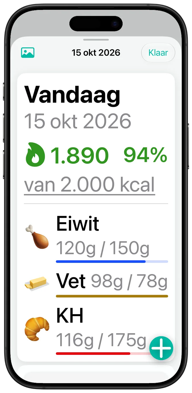 Een dagoverzicht in de grootste toegankelijkheidstekstgrootte, met de cijfers van elke macro onder de naam ervan