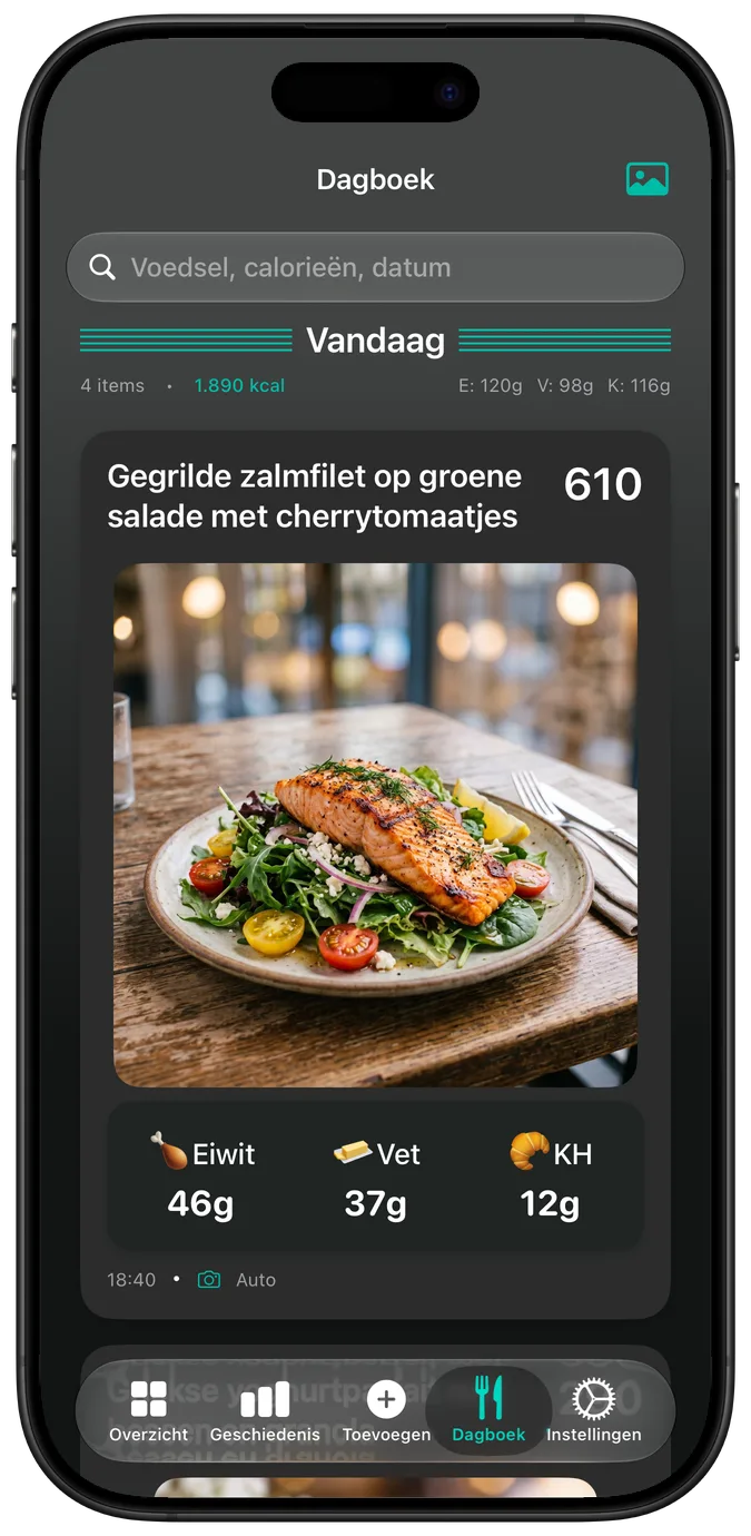 Het eetdagboek in donkere modus