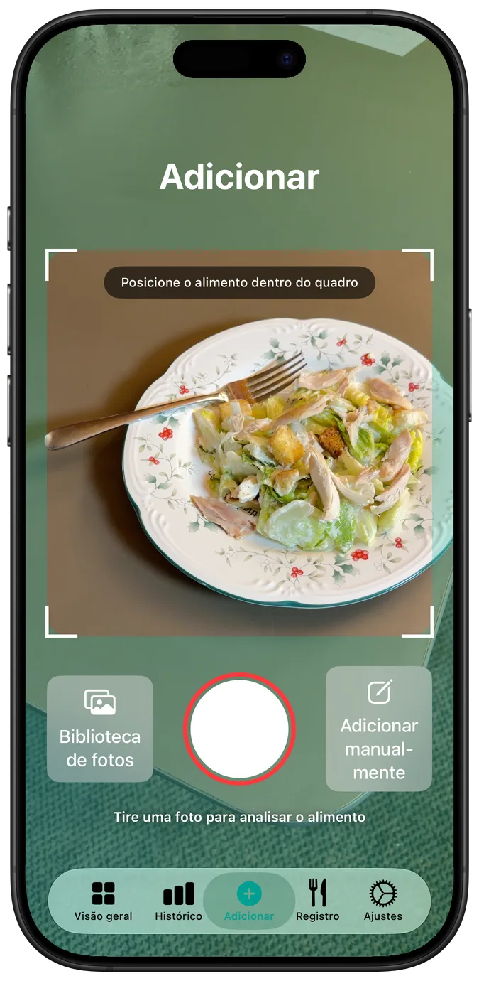 Tela para adicionar alimento