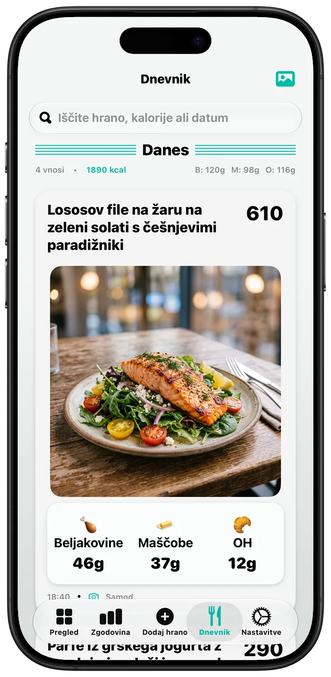 Dnevnik hrane z vklopljeno možnostjo „Krepko besedilo“, vse oznake v debelejši pisavi