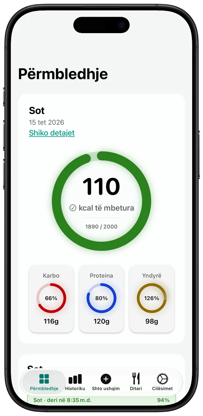 Përmbledhja me opsionin «Rritje e kontrastit (Increase Contrast)» aktiv, me unazat në ngjyra më të forta
