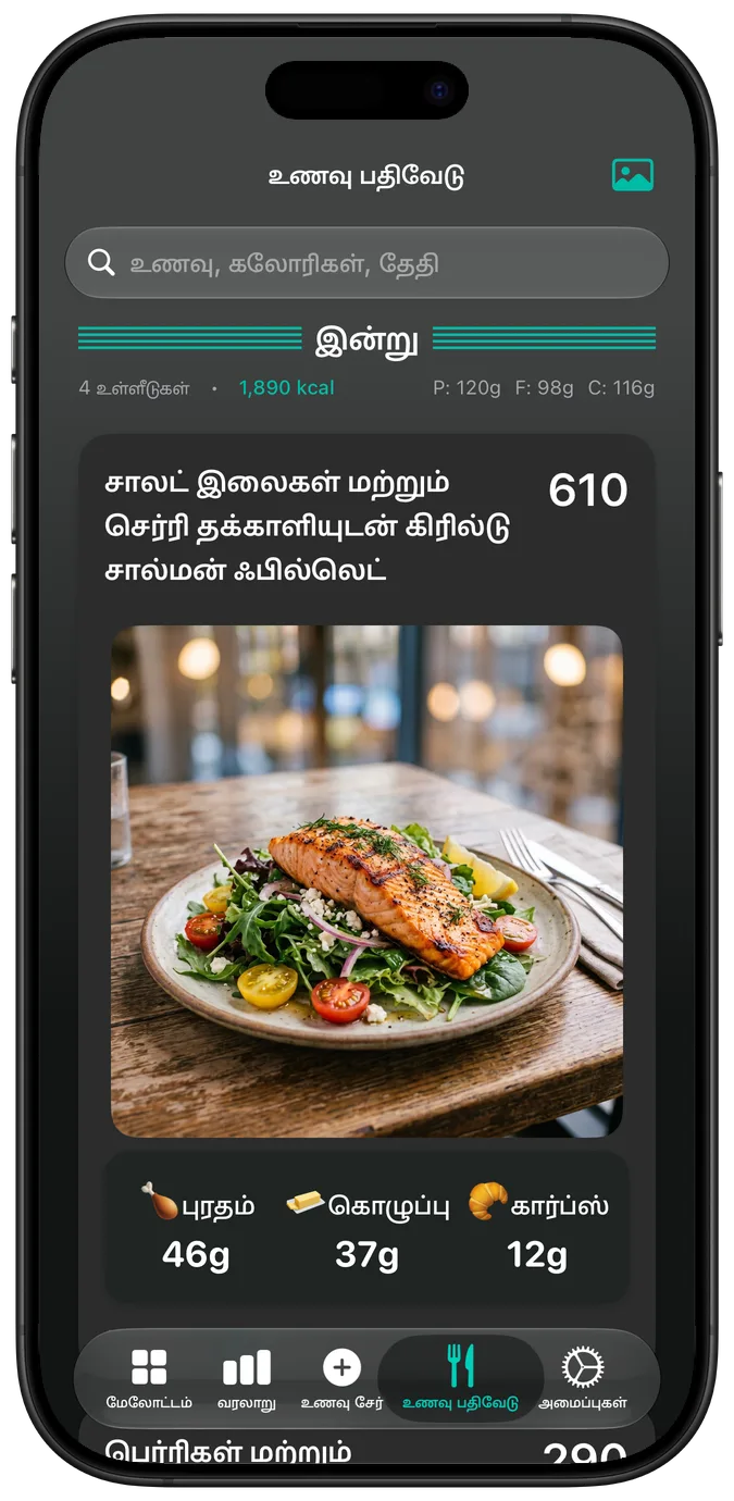 அடர் பயன்முறையில் உணவு பதிவேடு