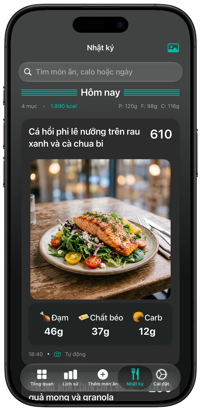 Nhật ký món ăn ở chế độ tối